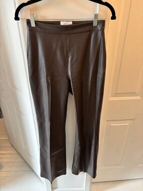 Grey Ven Faux Leather Flare Pants in Dark Brown